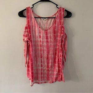 Cloud Chaser Pink Tie Dye Cold Shoulder Top Size Large
